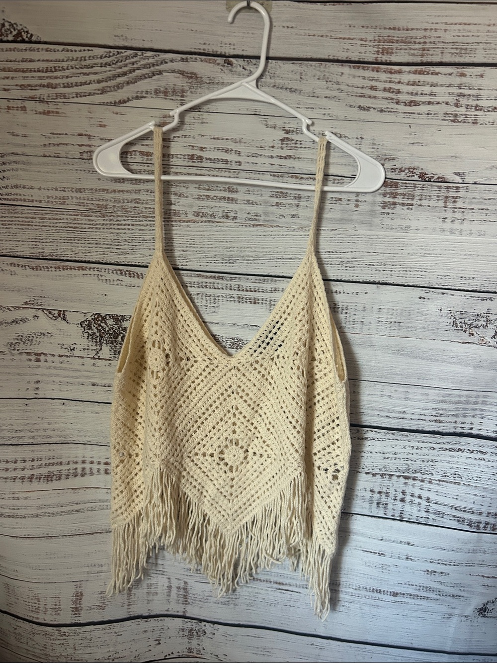 Boho Crochet Fringe Camisole Tank Top - Cream from forever 21 size 2x